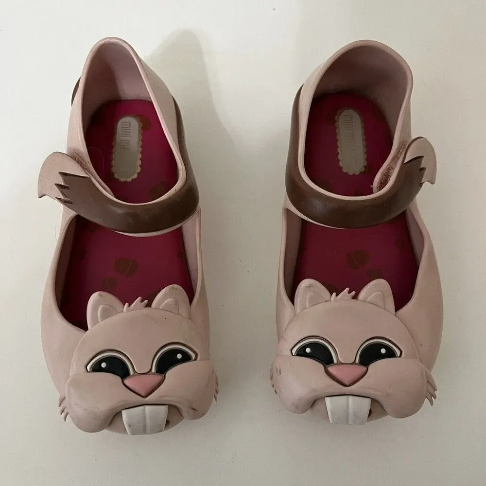 Mini Melissa Ultragirl Pink Chipmunk Mary Jane Flats Shoes Toddler Girls Size 8